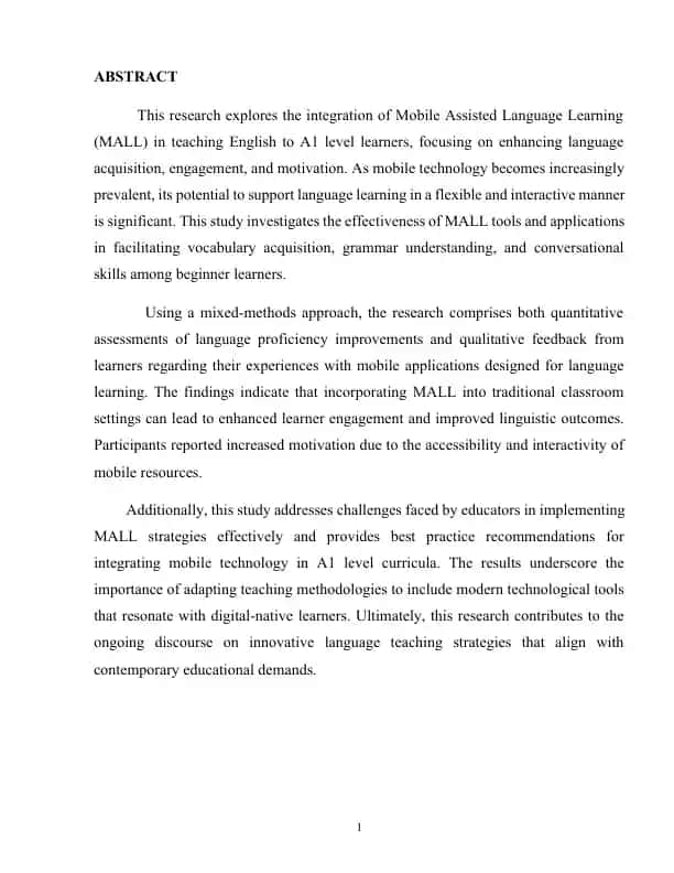 Mobile Assisted Language Learning (MALL) in Teaching English to A1 Level Learners