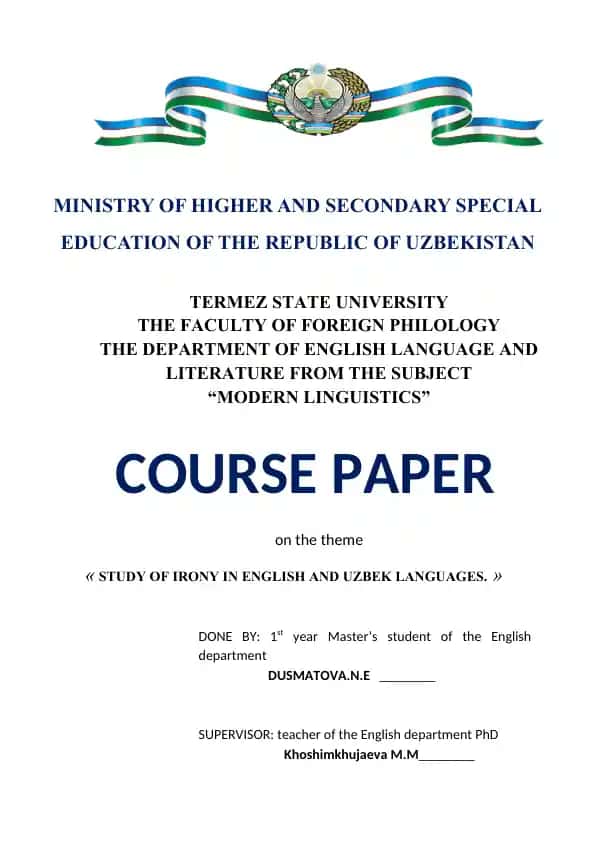 Course Paper "Study of Irony in English and Uzbek Languages"