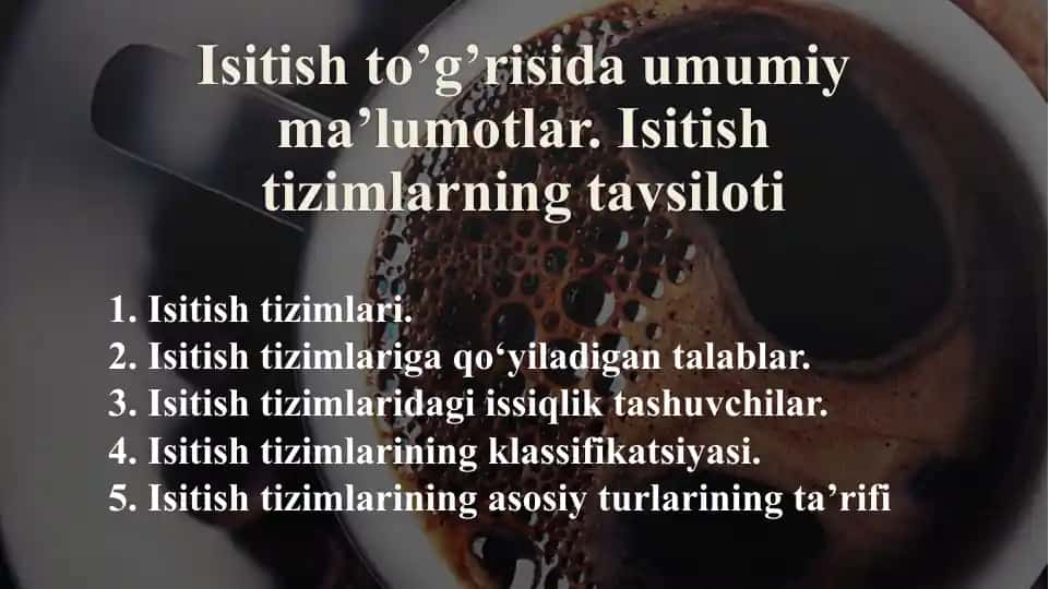 Isitish Tizimlari Haqida Umumiy Ma'lumotlar