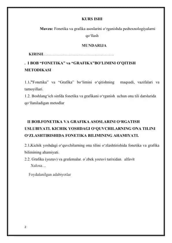 Fonetika va grafika asoslarini o‘rganishda pedtexnologiyalarni qo‘llash