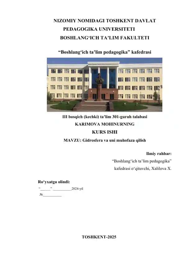 Gidrosfera va uni muhofaza qilish