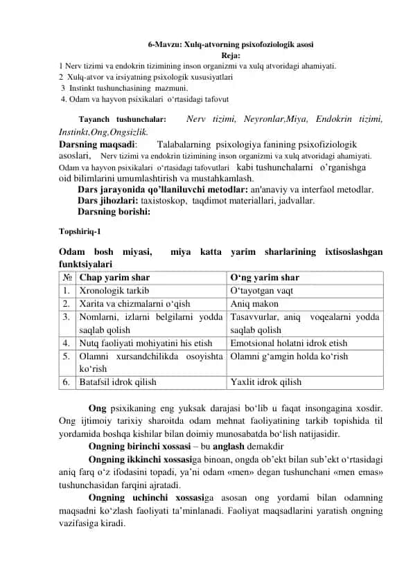 Xulq-atvorning psixofoziologik asoslari
