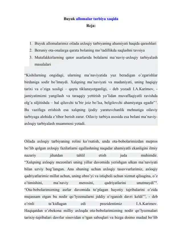 Buyuk allomalar tarbiya xaqida