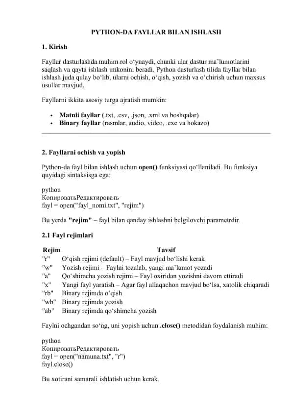 Python-da fayllar bilan ishlash