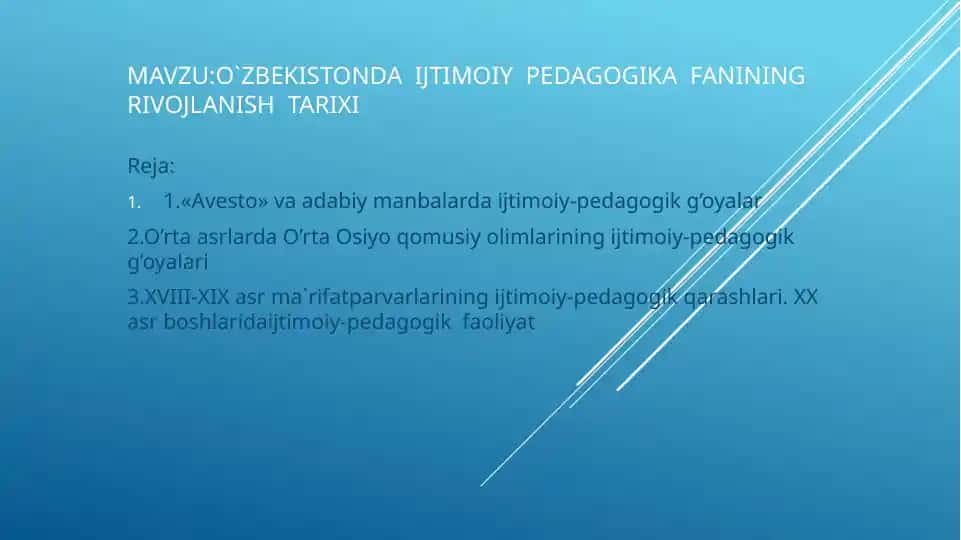 O'zbekistonda Ijtimoiy Pedagogika Fanining Rivojlanish Tarixi