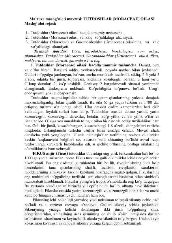 Tutdoshlar (Moraceae) oilasi