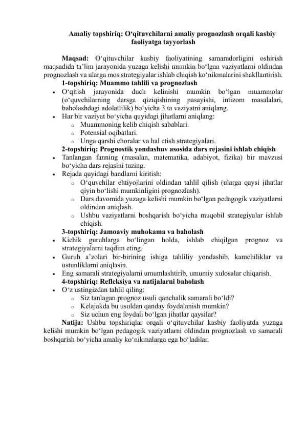 O‘qituvchilar kasbiy faoliyatiga tayyorlash
