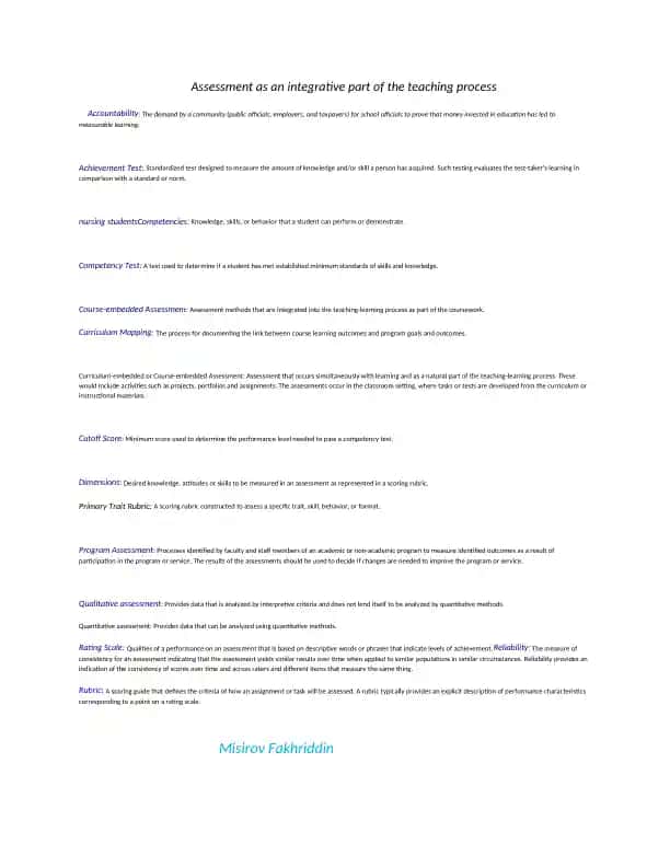 Assessment as an integrative part of the teaching process