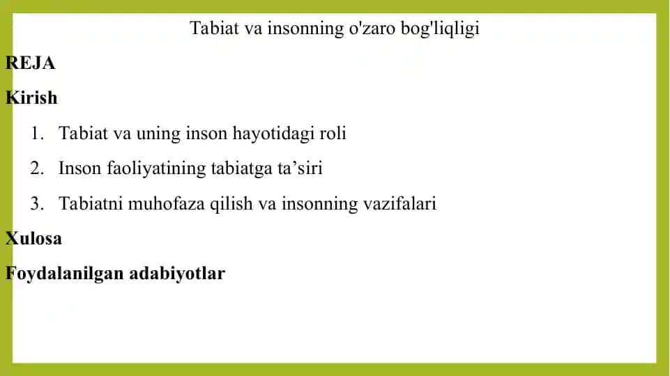 Tabiat va insonning o'zaro bog'liqligi