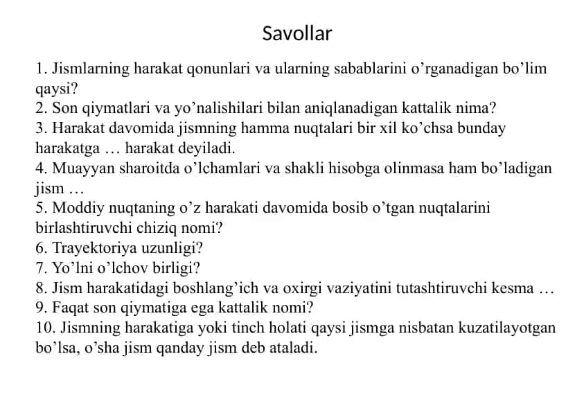 Fizika jismlarining harakati