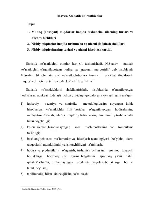 Statistik ko’rsatkichlar
