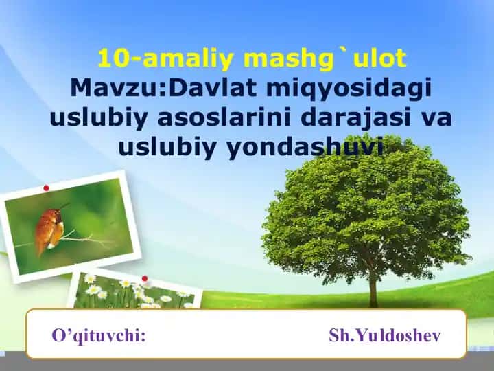 10-amaliy mashg`ulot: Davlat miqyosidagi uslubiy asoslarini darajasi va uslubiy yondashuvi