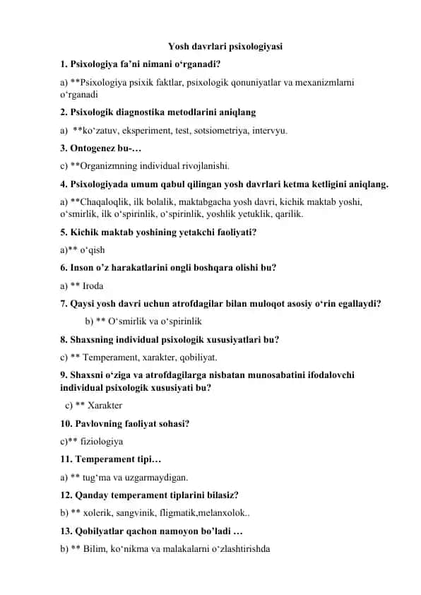 Yosh davrlari psixologiyasi