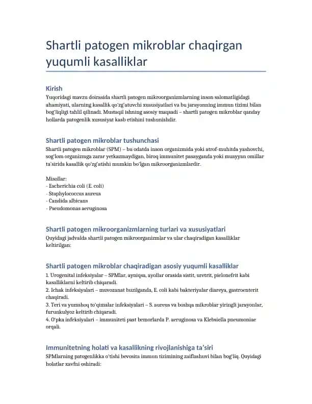 Shartli patogen mikroblar chaqirgan yuqumli kasalliklar
