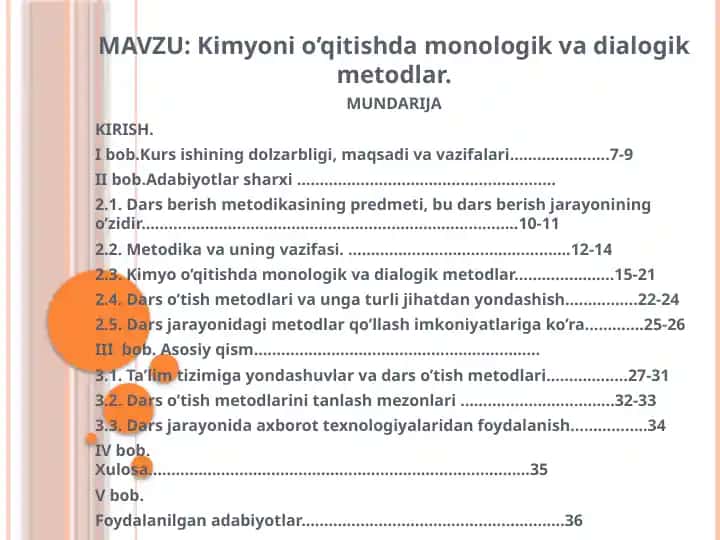 Kimyo o’qitishda monologik va dialogik metodlar