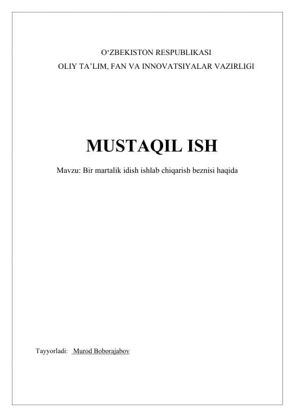 Bir martalik idish ishlab chiqarish beznisi