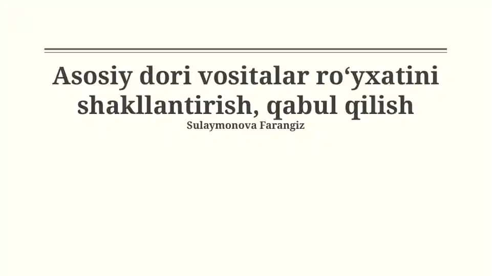 Muhim Dori-darmonlar ro‘yxati