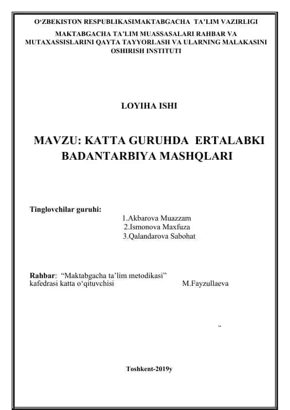 Maktabgacha Talim Metodikasi