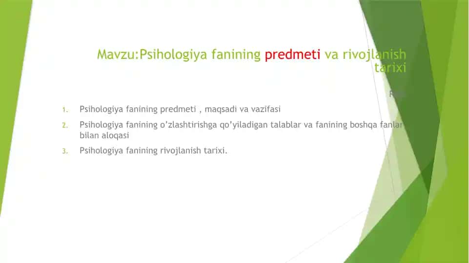Psixologiya fanining predmeti va rivojlanish tarixi