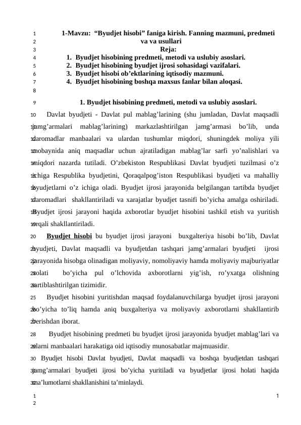 Byudjet hisobi faniga kirish