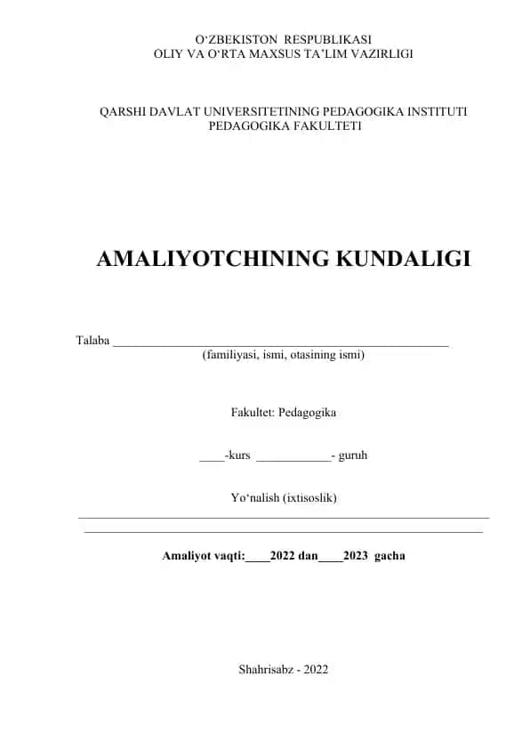 Amaliyotchining kundaligi