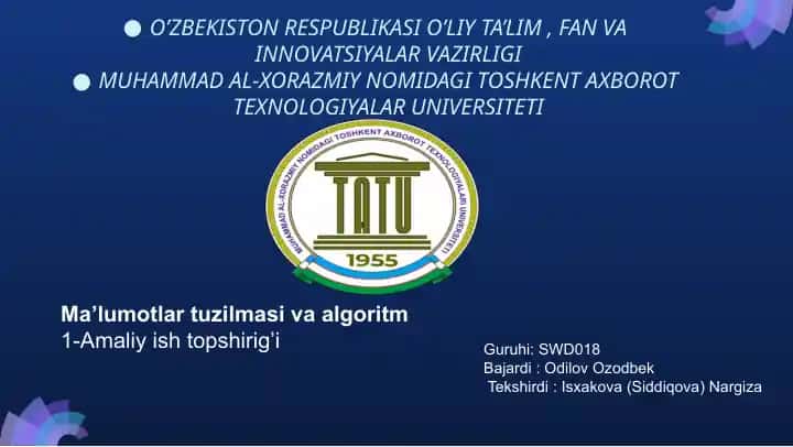 Ma’lumotlar tuzilmasi va algoritm