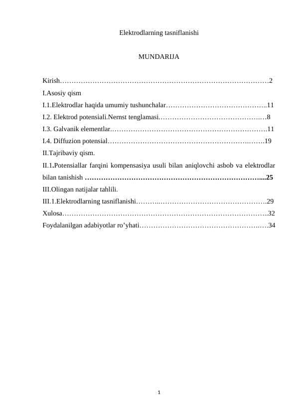 Elektrodlarning tasniflanishi kurs ishi
