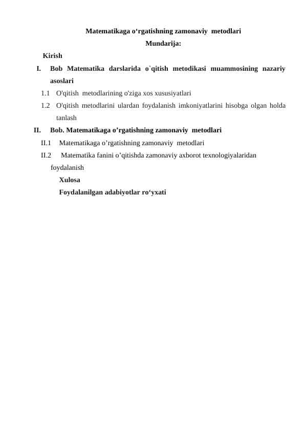 Matematikaga o‘rgatishning zamonaviy metodlari