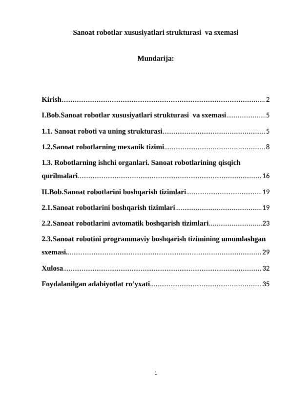 Sanoat robotlar xususiyatlari strukturasi va sxemasi