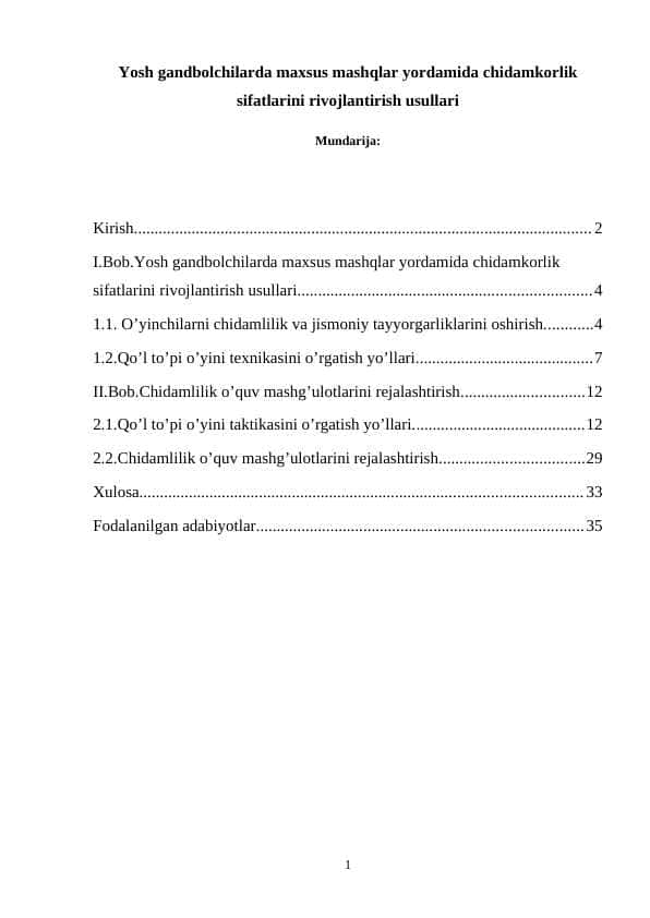 Yosh gandbolchilarda maxsus mashqlar yordamida chidamkorlik sifatlarini rivojlantirish usullari