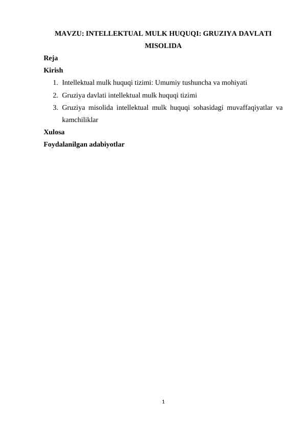 INTELLEKTUAL MULK HUQUQI GRUZIYA DAVLATI MISOLIDA