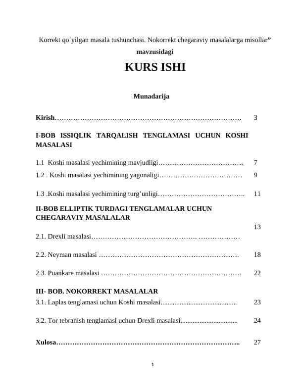 Korrekt qo’yilgan masala tushunchasi. Nokorrekt chegaraviy masalalarga misollar