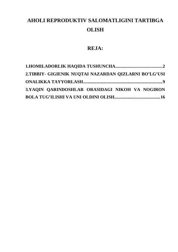 AHОLI RЕPRОDUKTIV SALОMATLIGINI TARTIBGA OLISH