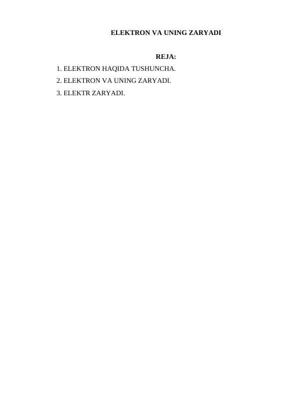 ELEKTRON VA UNING ZARYADI