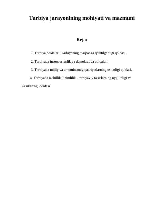 Tarbiya jarayonining mohiyati va mazmuni