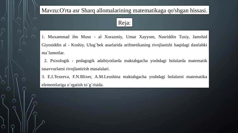 O'rta asr Sharq allomalarining matematikaga qo'shgan hissasi