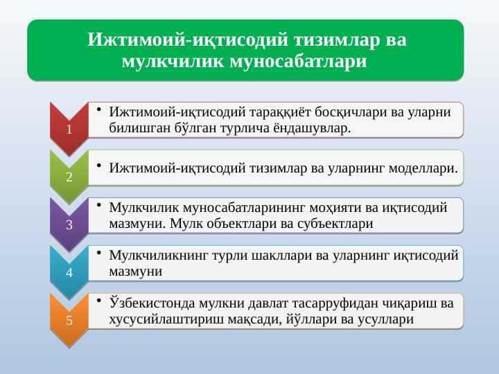 Ижтимоий-иқтисодий тизимлар ва мулкчилик муносабатлари