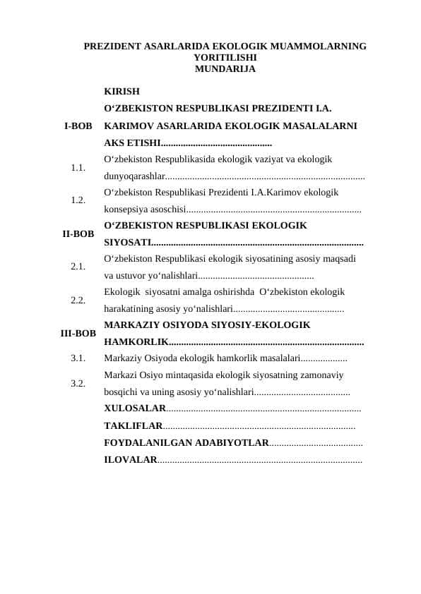 PREZIDENT ASARLARIDA EKOLOGIK MUAMMOLARNING YORITILISHI