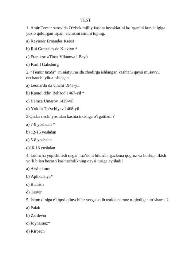 Kashta turlari Test