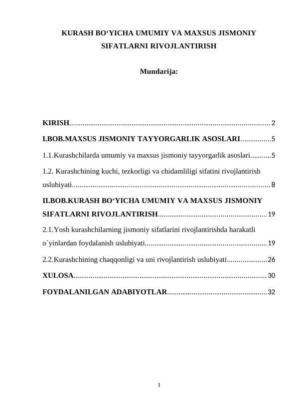 Kurash bo‘yicha umumiy va maxsus jismoniy sifatlarni rivojlantirish