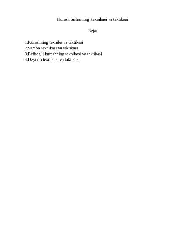 Kurash turlarining texnikasi va taktikasi