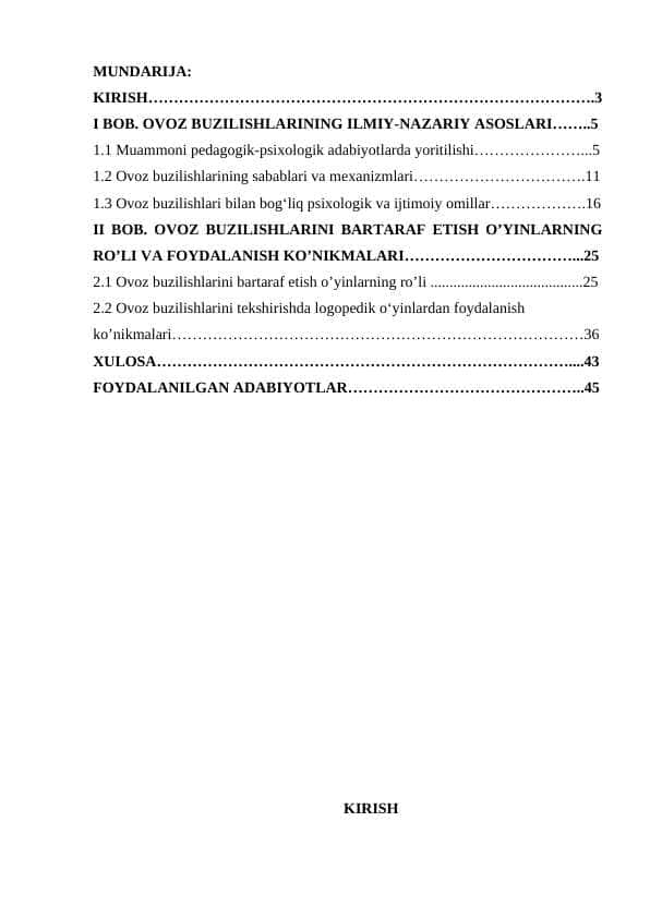 OVOZ BUZILISHLARINI BARTARAF ETISHDA LOGOPEDIK O‘YINLARNING AHAMIYATI