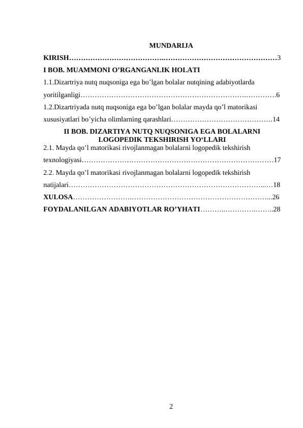 DIZARTIYA NUTQ NUQSONIGA EGA BOLALARNI LOGOPEDIK TEKSHIRISH