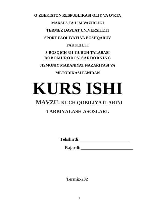 KUCH QOBILIYATINI TARBIYALASH ASOSLARI.