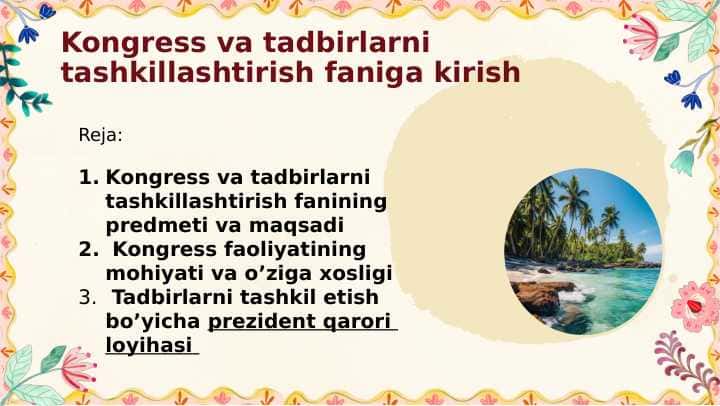 Kongress va tadbirlarni tashkillashtirish faniga kirish