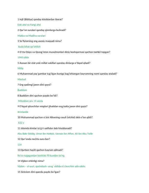 dinshunoslik yakuniy testti