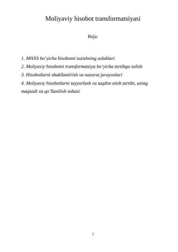 Moliyaviy hisobot transformatsiyasi