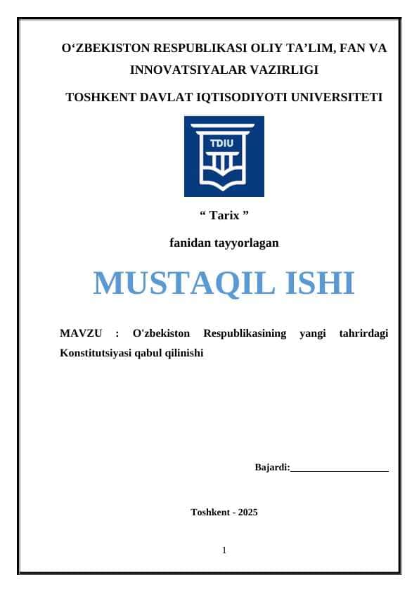 O'zbekiston Respublikasining yangi tahrirdagi Konstitutsiyasi qabul qilinishi: