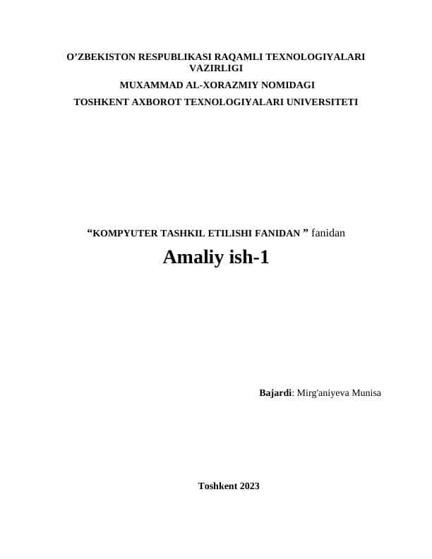 Kompyuter tizimining umumiy tarkibini tashkillashtirish