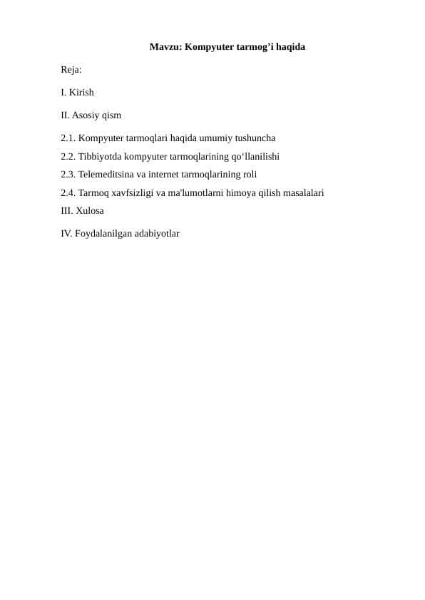 Kompyuter tarmog’i haqida